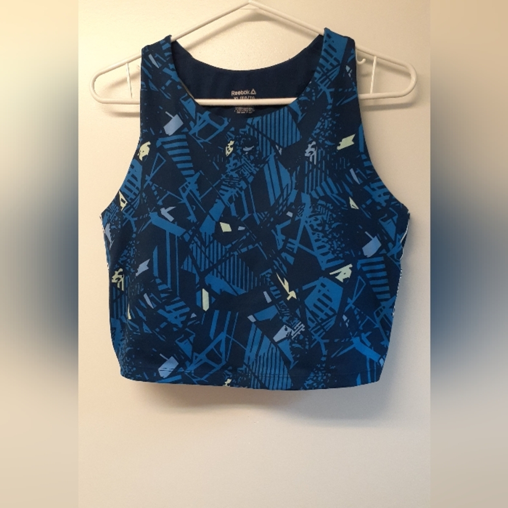 Reebok Women's Blue Patterned Crop Top - size x-large